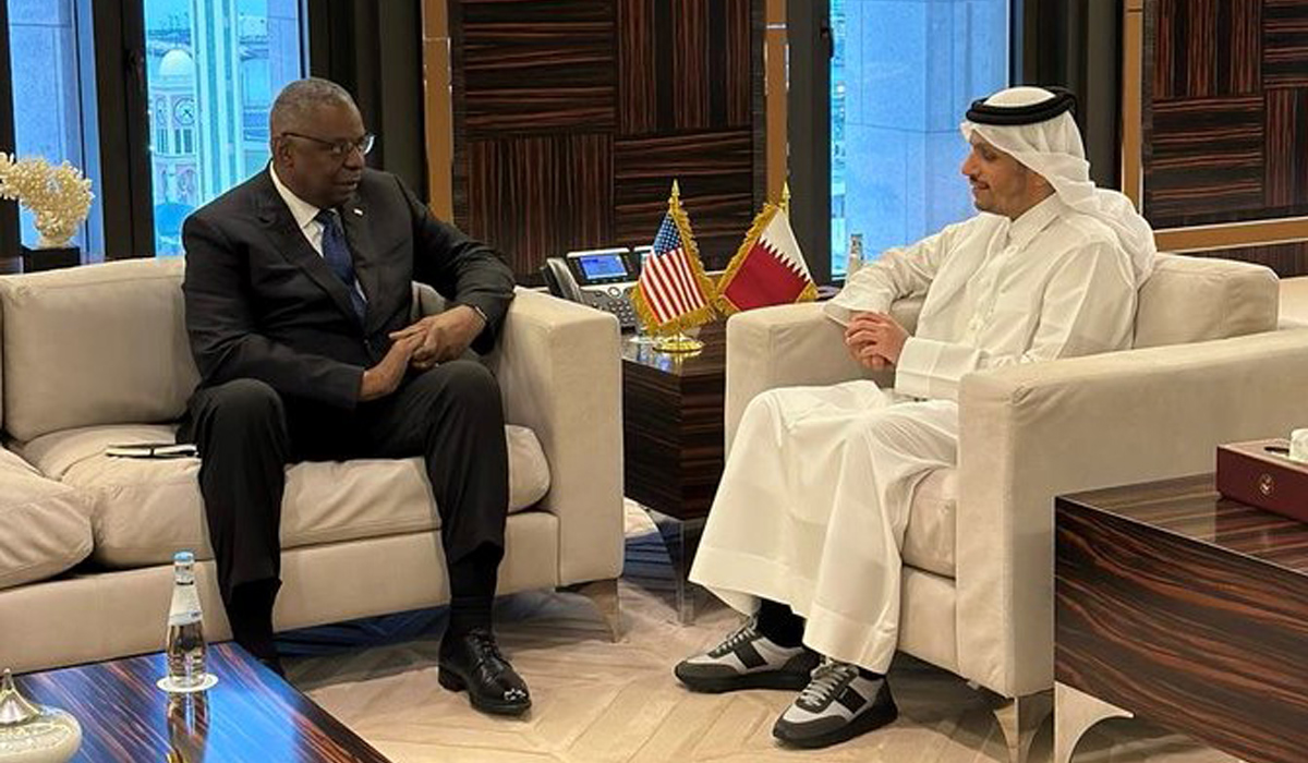HE Sheikh Mohammed bin Abdulrahman bin Jassim Al Thani with Lloyd J Austin
